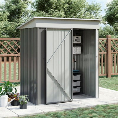 Lifeideas Grey Garden  Pent Metal Furniture Storage Shed Tool Shed With Lockable Door For Firewood, Garbage Can, Tool 5 X 3 Ft