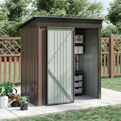 Lifeideas Brown Garden Metal Furniture Storage Tool Shed Tool Storage Shed, Strong Reinforced Roof With Lockable Door