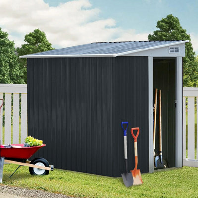 Lifeideas Charcoal Black Garden Metal Pent Roof Furniture Storage Tool Shed With Sliding Door