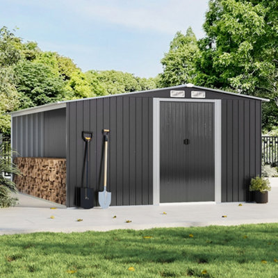 Lifeideas 10 X 8 Ft Waterproof Outdoor Metal Shed Garden Storage Tool Shed Apex Roof Double Door With Log Storage Store,black