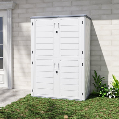 Lifeideas White Steep Slope Outdoor Garden Storage Tool Shed Waterproof Metal Storage Shed With Lockable Door