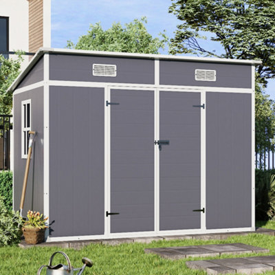 Lifeideas Light Grey Waterproof Pent Outdoor Metal Garden Storage Shed Tool Storage Shed