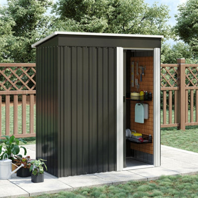 Lifeideas Charcoal Black Outdoor Garden Storage Tool Shed Waterproof Metal Storage Shed With Lockable Door