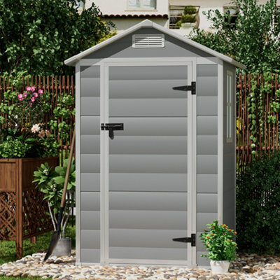 Lifeideas Grey Waterproof Apex Roof Outdoor Plastic Garden Storage Shed Tool Storage Shed 4X7Ft