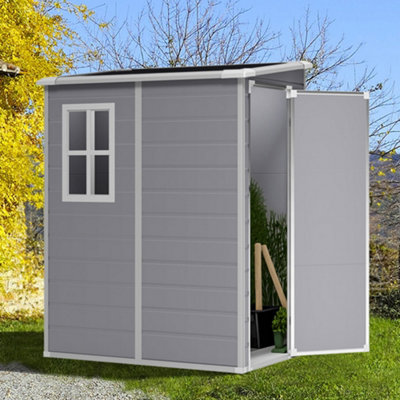 Lifeideas Grey Waterproof Apex Roof Outdoor Plastic Garden Storage Shed Tool Storage Shed 5X4Ft