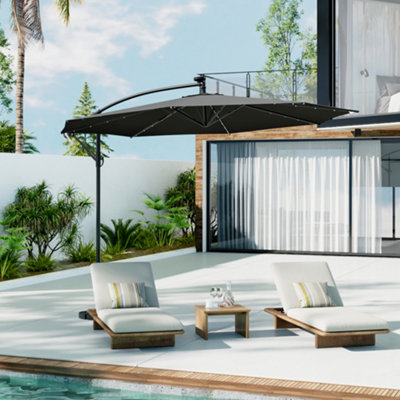 Lifeideas Black Outdoor Garden Patio Cantilever Parasol Patio Umbrellas For Backyard And Pool With Fillable Base And Cross Base