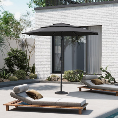 Lifeideas Light Grey Outdoor Garden Patio Banana Cantilever Parasol Patio Umbrellas For Backyard And Pool With Fillable Base And Wheels