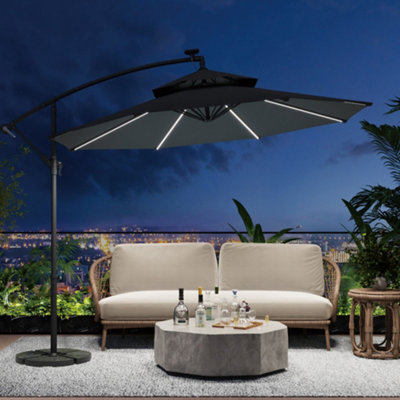 Lifeideas Black Outdoor Garden Patio Cantilever Parasol Patio Umbrellas For Backyard And Pool With Fillable Base And Cross Base