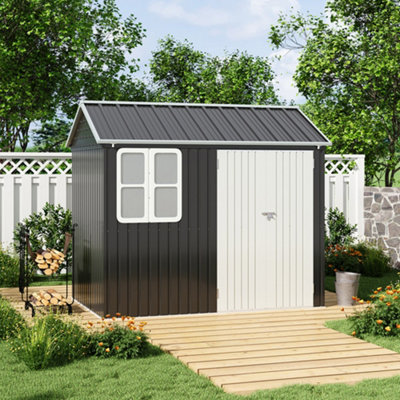 Thehotsale 8.3 X 5.4Ft Metal Apex Roof Garden Shed Outdoor Storage House With Window In Black And White, Assembly Required