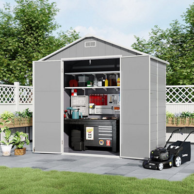 Thehotsale 8X4Ft Shed Apex Roof Garden Pp Tool Shed Outdoor Patio Storage House