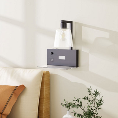 Thehotsale Glass Lampshade Wall Light E27 Bulb Socket Wall Light With Digital ClockBlack from B&Q