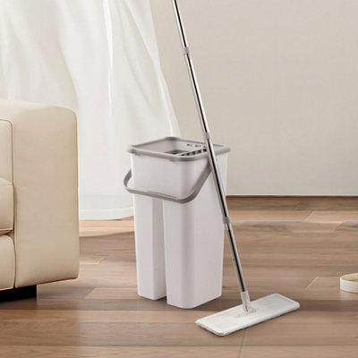 B&Q -  Wet Dry Flat Mop Bucket Set Floor Cleaning Supplies With Replacement Mop PadGrey