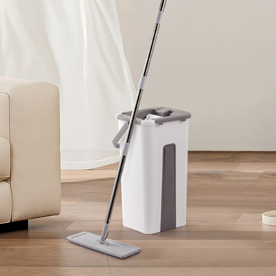 B&Q -  Wet Dry Flat Mop Bucket Set With 3Pcs Pads Floor Cleaning ToolGrey