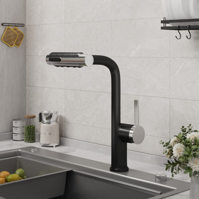 Thehotsale Pull-Out Sprayer Retractable Kitchen Faucet With 5 Modes And Swivel SpoutBlack & Chrome from B&Q