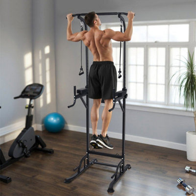 Thehotsale Multi-Functional Adjustable Height Power Tower Dip Station Pull Up Bar Assembly Required Black from B&Q