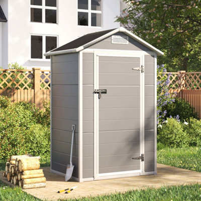 Breeins 4X3Ft Waterproof Apex Roof Outdoor Plastic Shed Garden Shed Tool Storage House Grey from B&Q