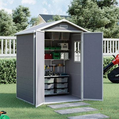 Breeins 6X4.4Ft Grey Apex Roof Plastic Shed Garden Storage Tool Shed With Window from B&Q