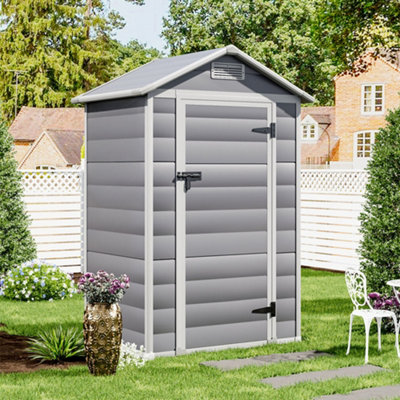 Breeins 4X3Ft Apex Plastic Shed Garden Furniture Storage Shed With Lockable Hinged Door,grey from B&Q