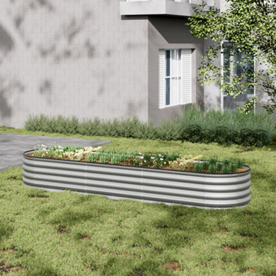 Breeins 320Cm W Oval Three-Grid Metal Raised Bed Galvanized Planter Box Outdoor Raised Bed Garden Raised Flower Bed,silver from B&Q