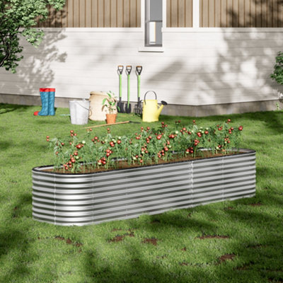 Breeins 320Cm W Oval Three-Grid Metal Garden Bed Galvanized Planter Box Outdoor Raised Bed Kit Garden Raised Flower Bed,silver from B&Q