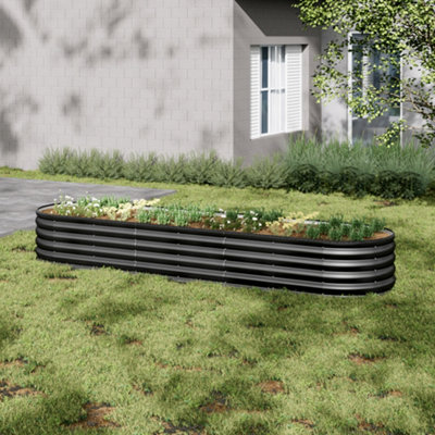 Breeins 42Cm H Oval Four-Grid Metal Raised Bed Galvanized Raised Planter Box Outdoor Raised Bed Kit Garden Raised Flower BedBlack from B&Q