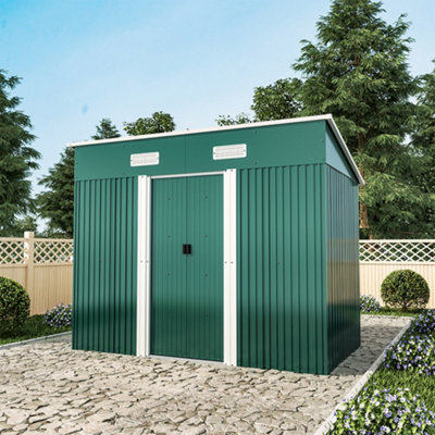 Breeins 4X8 Ft Outdoor Metal Shed Garden Storage Shed Tool Shed With Apex Roof Lockable Door For Garden EquipmentDark Green from B&Q