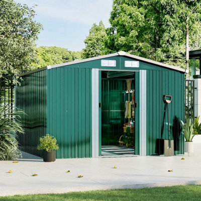 Breeins 8X8 Ft Apex Garden Metal Shed Furniture Storage Tool Shed With Lockable DoorGreen from B&Q