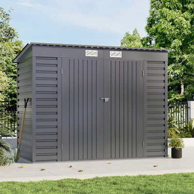 Breeins 4X8 Ft Outdoor Metal Shed Garden Galvanized Steel Shed Furniture Storage Shed With Double DoorGrey from B&Q