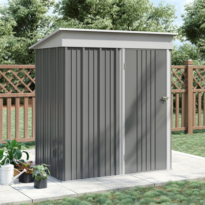 Breeins 5X 3Ft Garden Pent Metal Shed Furniture Storage Shed Tool Shed With Lockable DoorGrey from B&Q