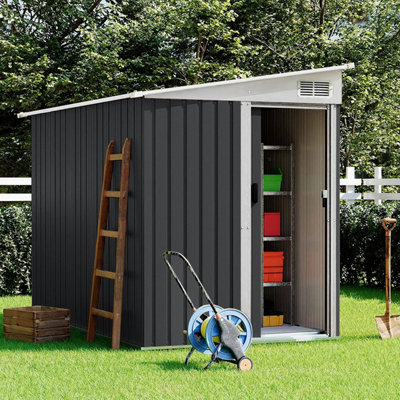 Breeins 5X7 Ft Outdoor Garden Metal Shed Pent Roof Furniture Storage Tool Shed With Sliding DoorBlack from B&Q