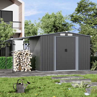 Breeins 8X6 Ft Apex Outdoor Metal Shed Garden Furniture Storage Shed Tool Shed With Lean-ToDark Grey from B&Q