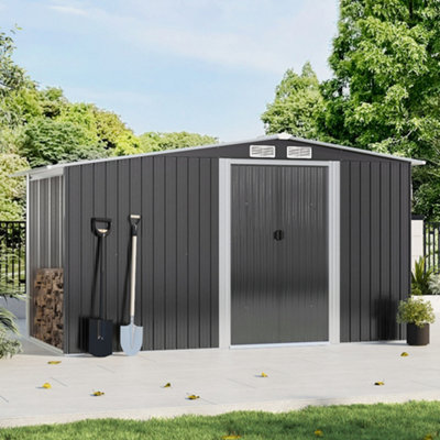 Breeins 8X4 Ft Outdoor Metal Shed Garden Apex Roof Lockable Door Furniture Storage Shed Tool Shed With Log Store from B&Q