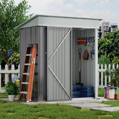 Living And Home 5 X 3 Ft Pent Metal Shed Garden Storage Shed With Lockable Door ,grey