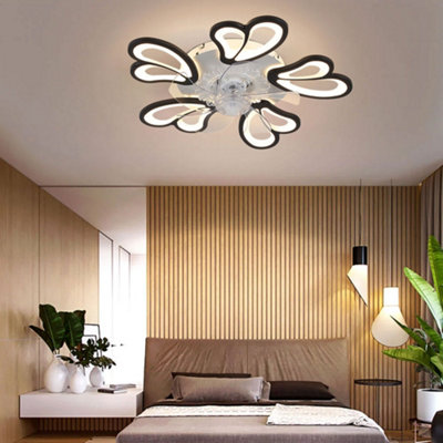 Thehotsale Black Flower Shaped Led Dimmable Ceiling Fan Light With Remote Control And Bluetooth Control 24.4Inch from B&Q