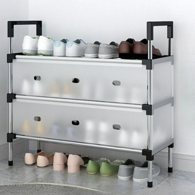 B&Q -  3 Tiers Plastic Shoe Rack Organizer Stackable Space Saving Shoe Shelf W 660 X D 290 X H 600 mm