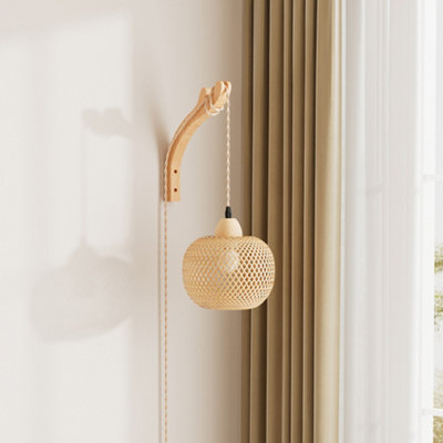 Living And Home Bamboo Lampshade E27 Wall Light from B&Q