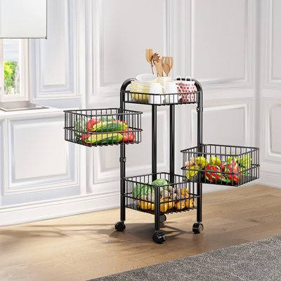 Living And Home Black Iron Wire Multi-Layer Rotating Trolley Rack For Kitchen