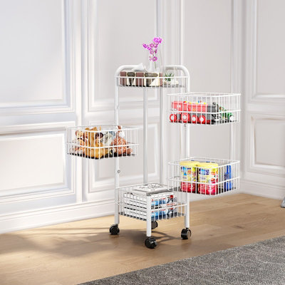 B&Q -  White Iron Wire Multi-Layer Rotating Trolley Rack For Kitchen