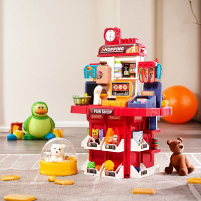 Thehotsale Red Children Pretend 2 In 1 Playset 83Pcs Toy Accessory Set 2In