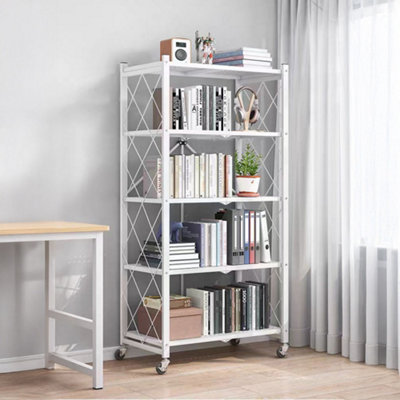 Thehotsale 5-Tier Foldable White Metal Storage Shelf With Casters from B&Q