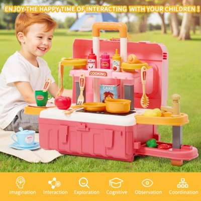 Thehotsale 49Pcs 3-In-1 Pink Pretend Kitchen Suitcase Playset from B&Q