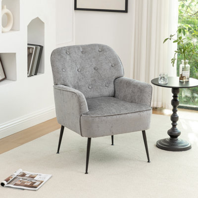 Darphe Modern Grey Chenille Upholstered Leisure Chair With Metal Legs from B&Q