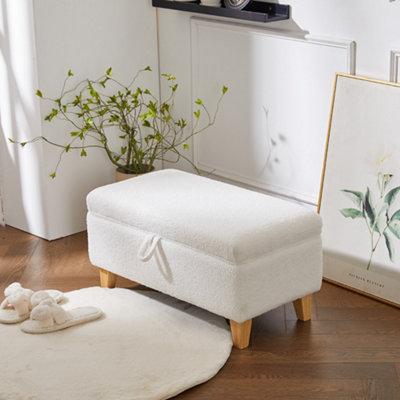 Darphe White Teddy Upholstered Storage Ottoman Footstool from B&Q