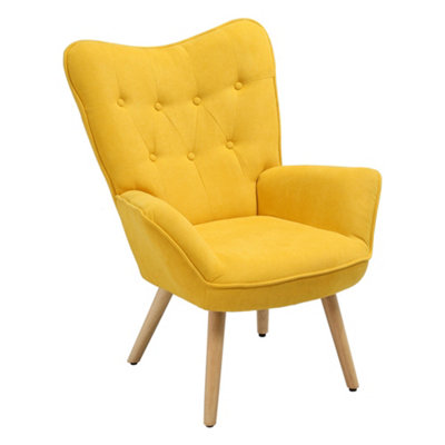 Darphe Tufted Button Linen Armchair With Wooden Legs from B&Q