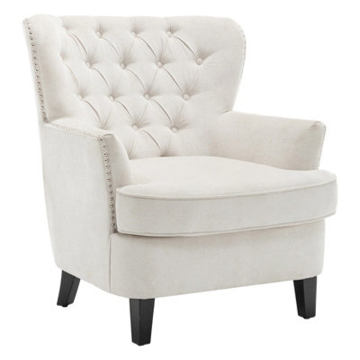 Darphe Classic Buttoned Back Linen Armchair With Wooden Legs from B&Q
