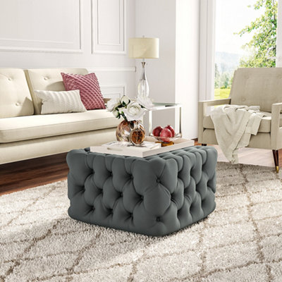 Darphe Grey Velvet Buttoned Tufted Footstool 62Cm X 62Cm X 40Cm from B&Q