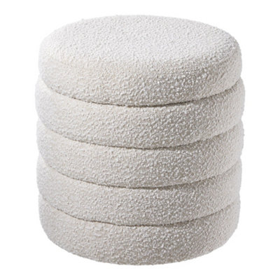 Darphe Beige Upholstered Round Storage Ottoman For Bedroom Living Room And Makeup Room from B&Q