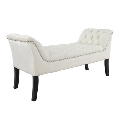 Darphe Contemporary Velvet Buttoned Bench With Black Wood Legs from B&Q