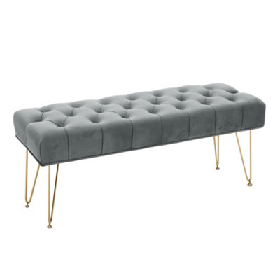 Darphe Buttoned Velvet Bench Gold Hairpin Legs from B&Q