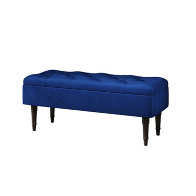 Darphe Blue Buttoned Velvet Storage Bench from B&Q